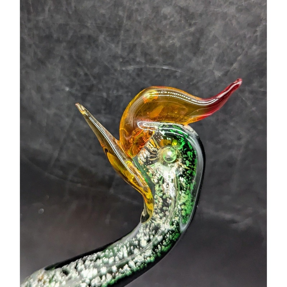 Vintage Murano Art Glass Rooster Figurine Sculpture Silver Flake Green Orange - Picture 3 of 10